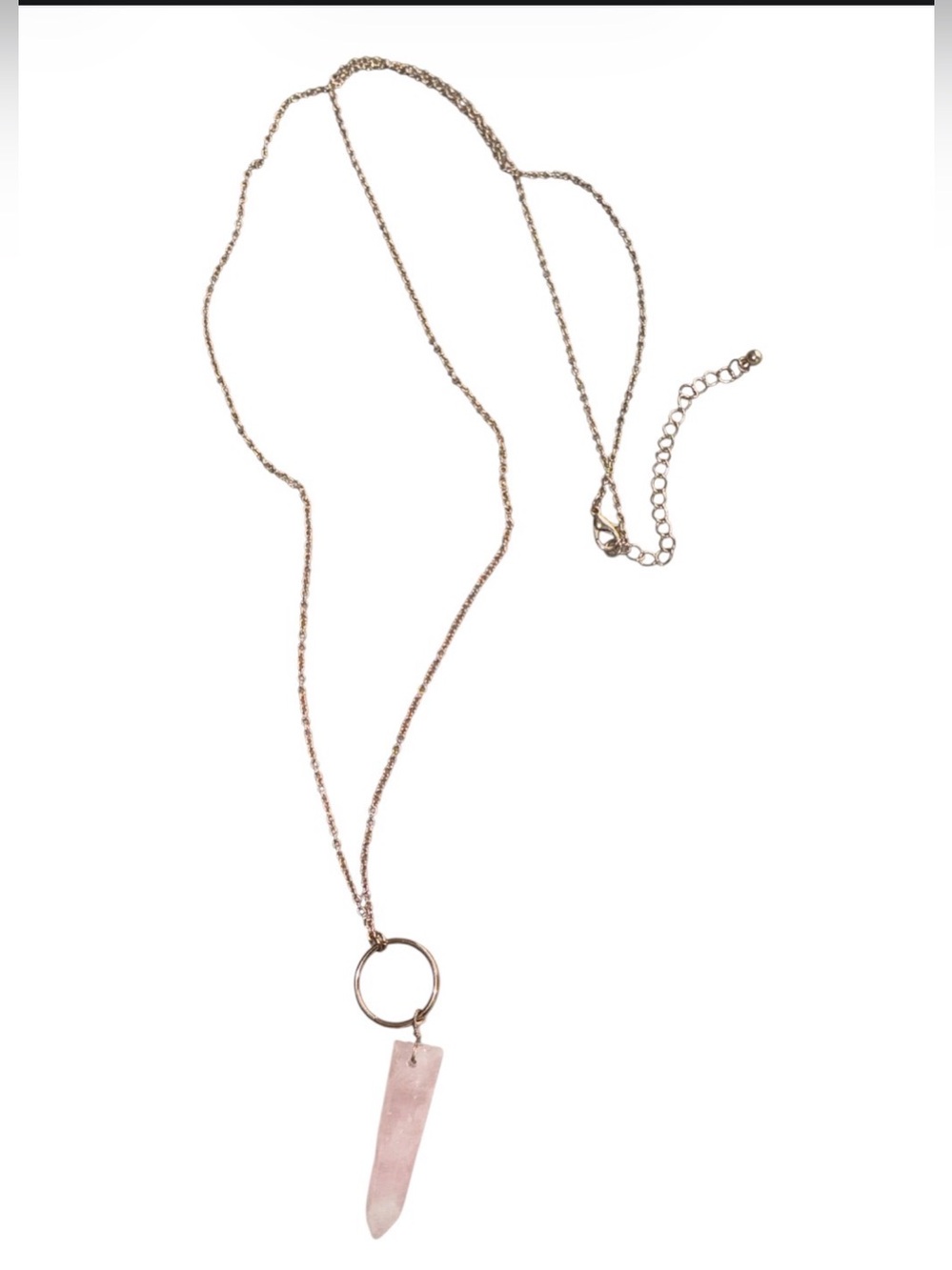 Long Dainty Gold Tone Chain Rose Quartz Pendant